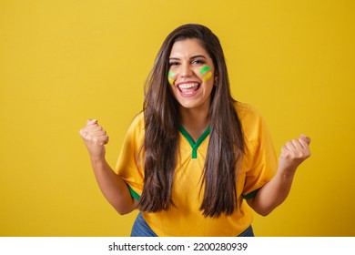 Brazil woman supporter, football championship, Vibrating team victory