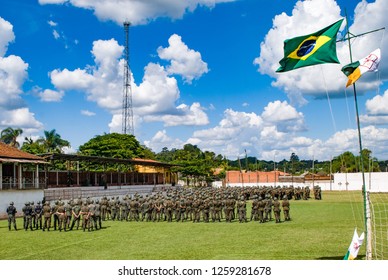 Brazilian Army Gathered In A Soccer Camp.