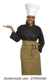 Brazilian Black Female Chef Presenting Menu Or Product