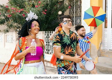 Brazilian Carnival. Group of friends celebrating carnival party - Shutterstock ID 2249730393
