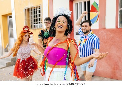 Brazilian Carnival. Group of friends celebrating carnival party - Shutterstock ID 2249730397
