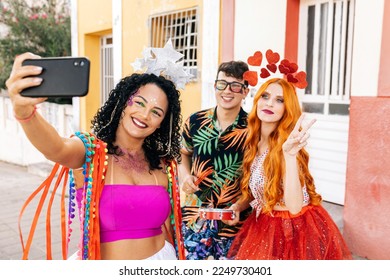Brazilian Carnival. Group of friends taking a self portrait - Shutterstock ID 2249730401