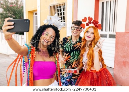 Brazilian Carnival. Group of friends taking a self portrait