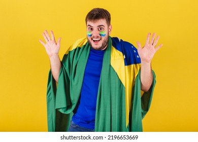 Brazilian Caucasian Man, Soccer Fan From Brazil, Amazed, Wow, Amazing, Unbelievable. Photo For Ad.