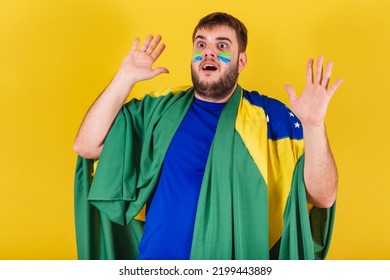 Brazilian Caucasian Man, Soccer Fan From Brazil, Amazed, Wow, Amazing, Unbelievable. Photo For Ad.