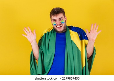 Brazilian Caucasian Man, Soccer Fan From Brazil, Amazed, Wow, Amazing, Unbelievable. Photo For Ad.