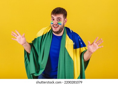 Brazilian Caucasian Man, Soccer Fan From Brazil, Amazed, Wow, Amazing, Unbelievable. Photo For Ad.