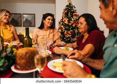 Brazilian Christmas. Family Celebrating Christmas At Home