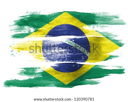 The Brazilian flag painted on  white paper with watercolor