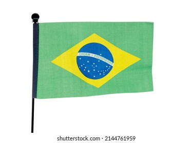 Brazilian Flag Waving On White Background.