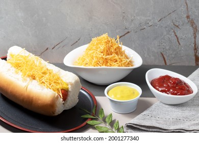 Brazilian hot dog with ketchup, mustard and potato straw