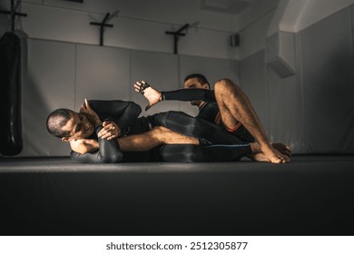 brazilian jiu jitsu bjj no gi grappling training two athletes practice - Powered by Shutterstock