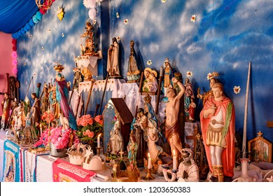 Brazilian Religious Altar Mixing Elements Of Umbanda, Candomblé And Catholicism In The Syncretism Present In The Local Culture And Religion