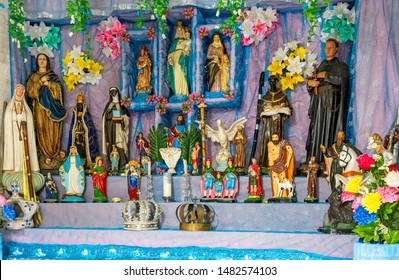 Brazilian Religious Altar Mixing Elements Of Umbanda, Candomblé And Catholicism In The Syncretism Present In The Local Culture And Religion