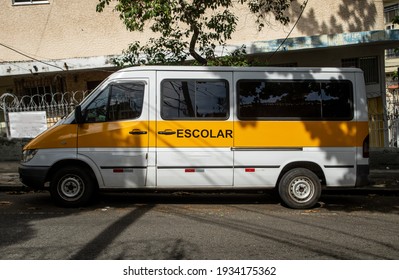Brazilian School van parked on the street