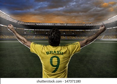 Brazilian soccer player, celebrating with the fans.
