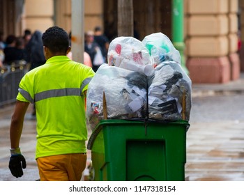 Brazilian street-sweeper and trash cart (Ribeirao Preto - Sao Paulo - Brazil)