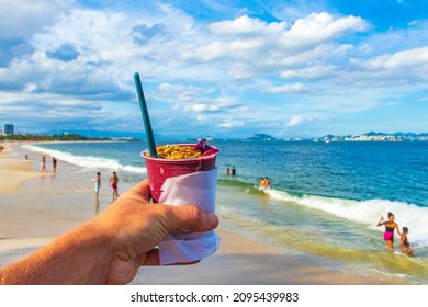 Brazilian Superfood Berry Açaí In A Mug As Ice At Guanabara Bay Flamengo Beach Rio De Janeiro Brazil.