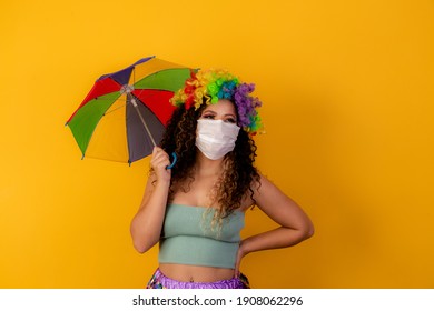 Brazilian wearing carnival Costume. Flu epidemic, protection against virus. Covid-19, coronavirus, carnival concept