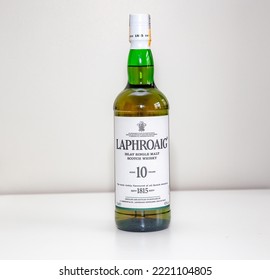 Brasília,DF, Brazil,November 01, 2022: Laphroaig Islay Single Malt Scotch Whiskey, Isolated In Selective Focus.