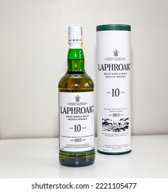 Brasília,DF, Brazil,November 01, 2022: Laphroaig Islay Single Malt Scotch Whiskey,  In Selective Focus.