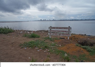 "Brazzaville City Council formally prohibits disposal of garbage". The Congo River bank at the Brazzaville side, view of Kinshasa in the distance. March 2014