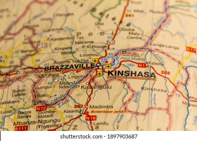 Brazzaville (Congo) And Kinshasa (DRC), On A Road Map