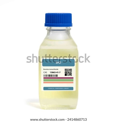 BrCl - Bromine Chloride. Chemical in a glass bottle