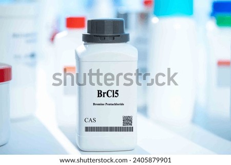 BrCl5 bromine pentachloride CAS  chemical substance in white plastic laboratory packaging