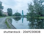 Brda River with University Bridge in the city of Bydgoszcz, Poland.