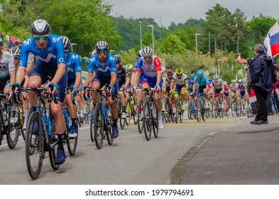 Goriška Brda, Slovenia - May - 23, 2021: Giro d'Italia tour, the group of the cyclists