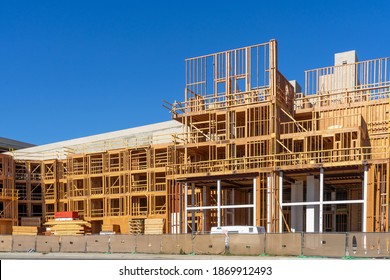 Brea, CA, USA – November 27, 2020: Construction Site Of A Multi Level Building In The Orange County City Of Brea, California. 