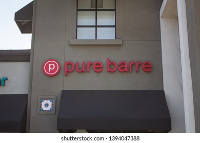 Brea, California/United States - 04/17/2019: A Store Front Sign For The Boutique Stylized Fitness Gym Known As Pure Barre