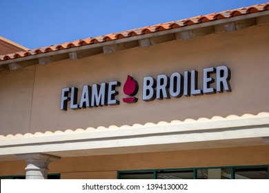 Brea, California/United States - 04/17/2019: A Store Front Sign For The Rice Bowl Chain Known As Flame Broiler