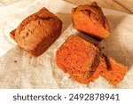 Bread with the addition of beets on canvas fabric. The concept of fortification of bread with useful additives. High quality photo