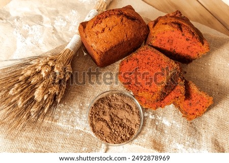 Bread with the addition of beets on canvas fabric. The concept of fortification of bread with useful additives. High quality photo