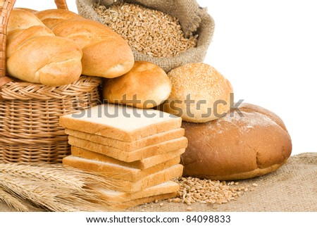 Similar – Image, Stock Photo Bread buns in a basket hanging on a blue wall