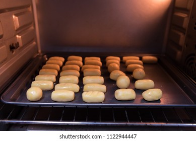  Dessert bread baking in oven. 
