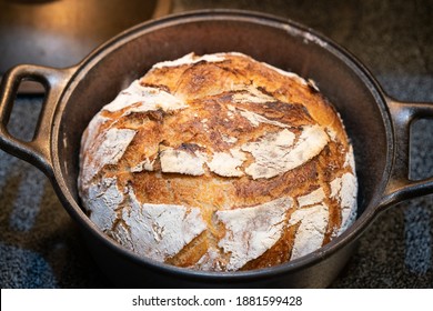 Bread Boule In A Cast Iron Pot