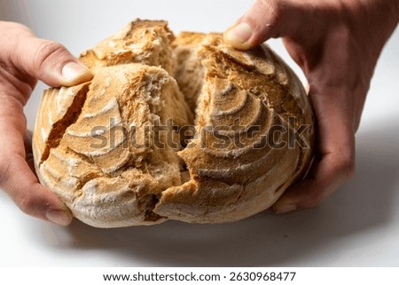 Bread breaking with white background