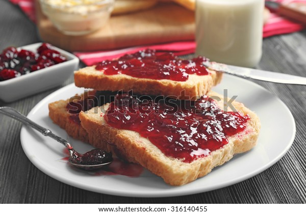 Bread Butter Homemade Jam Plate On Stock Photo Edit Now
