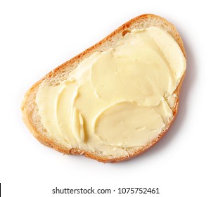 Bread With Butter Isolated On White Background, Top View