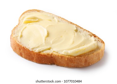 bread with butter isolated on white background, selective focus