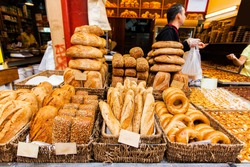 Bread Counter At The Mahane Yehuda Market In Jerusalem.