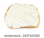 Bread with cream cheese isolated on white, top view