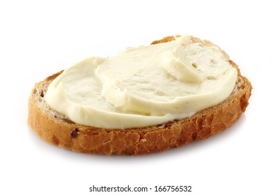 Bread With Cream Cheese On White Background