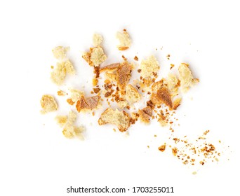 Bread crumbs isolated on white background.  Top view