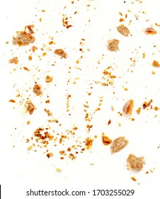 Bread crumbs isolated on white background.  Top view
