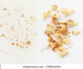 Bread Crumbs Isolated On White Background.  Crumbs View From Above. Flat Lay