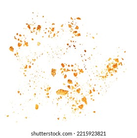Bread crumbs macro isolated on white background. Splash of crumbs Top view. Flat lay. - Shutterstock ID 2215923821